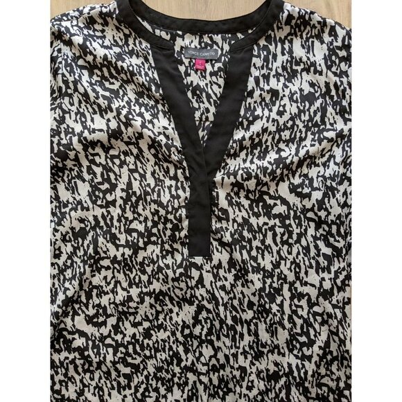 Vince Camuto Long Sleeve Silky Blouse Black & White Womens Small - Picture 2 of 11